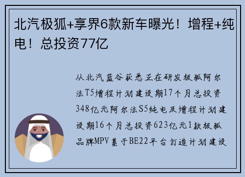 北汽极狐+享界6款新车曝光！增程+纯电！总投资77亿