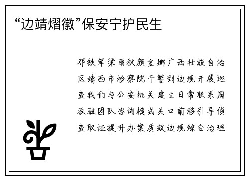 “边靖熠徽”保安宁护民生