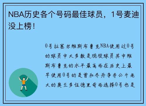 NBA历史各个号码最佳球员，1号麦迪没上榜！