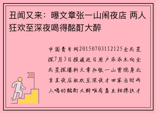 丑闻又来：曝文章张一山闹夜店 两人狂欢至深夜喝得酩酊大醉